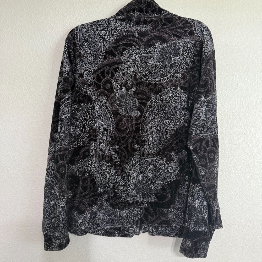 Jane Ashley Jacket Women's Large Black Paisley Long Sleeve Mock Neck Fleece Zip - Picture 10 of 10